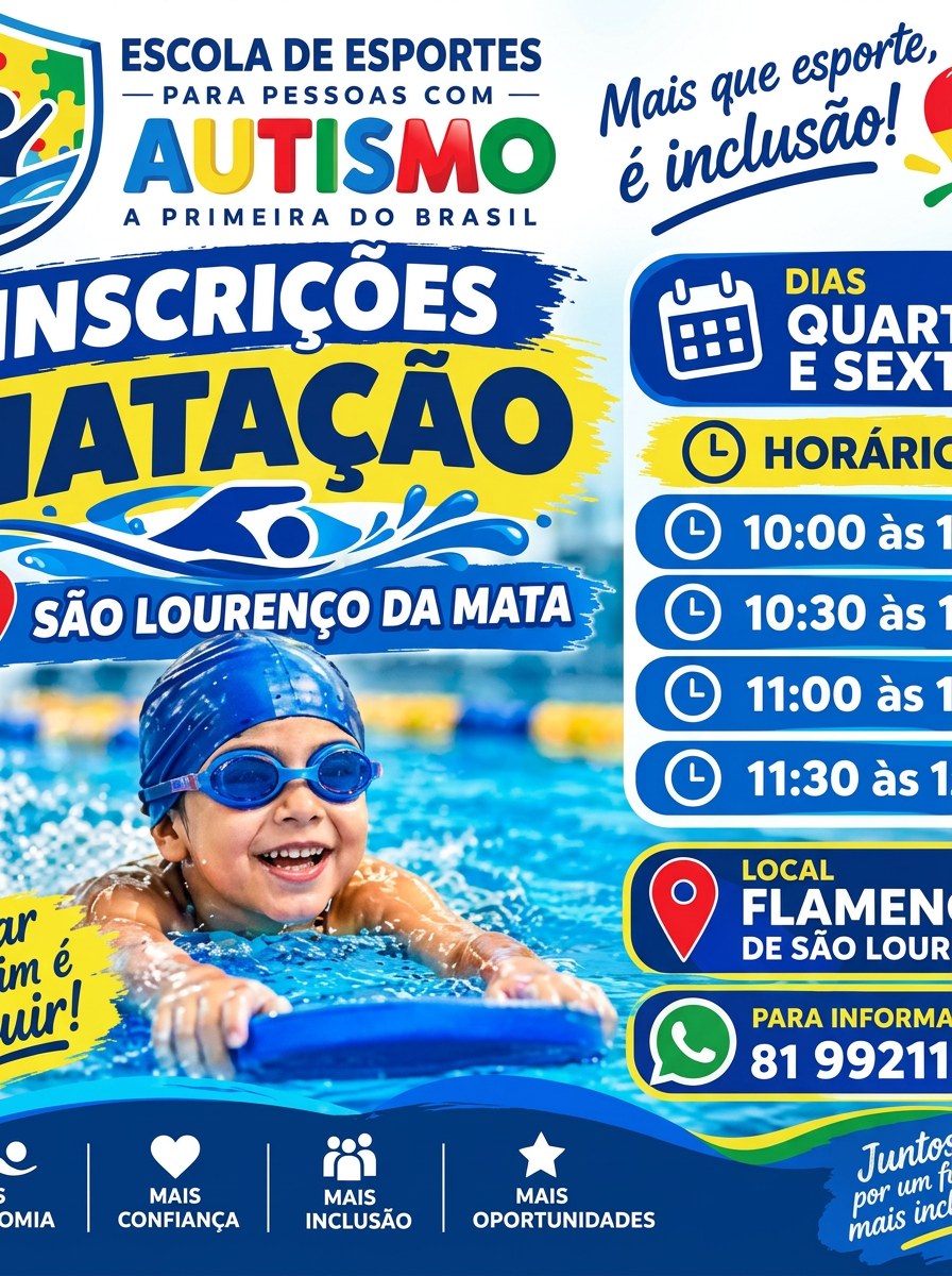 Divulgação das inscrições de natação da Escola de Esportes em São Lourenço da Mata